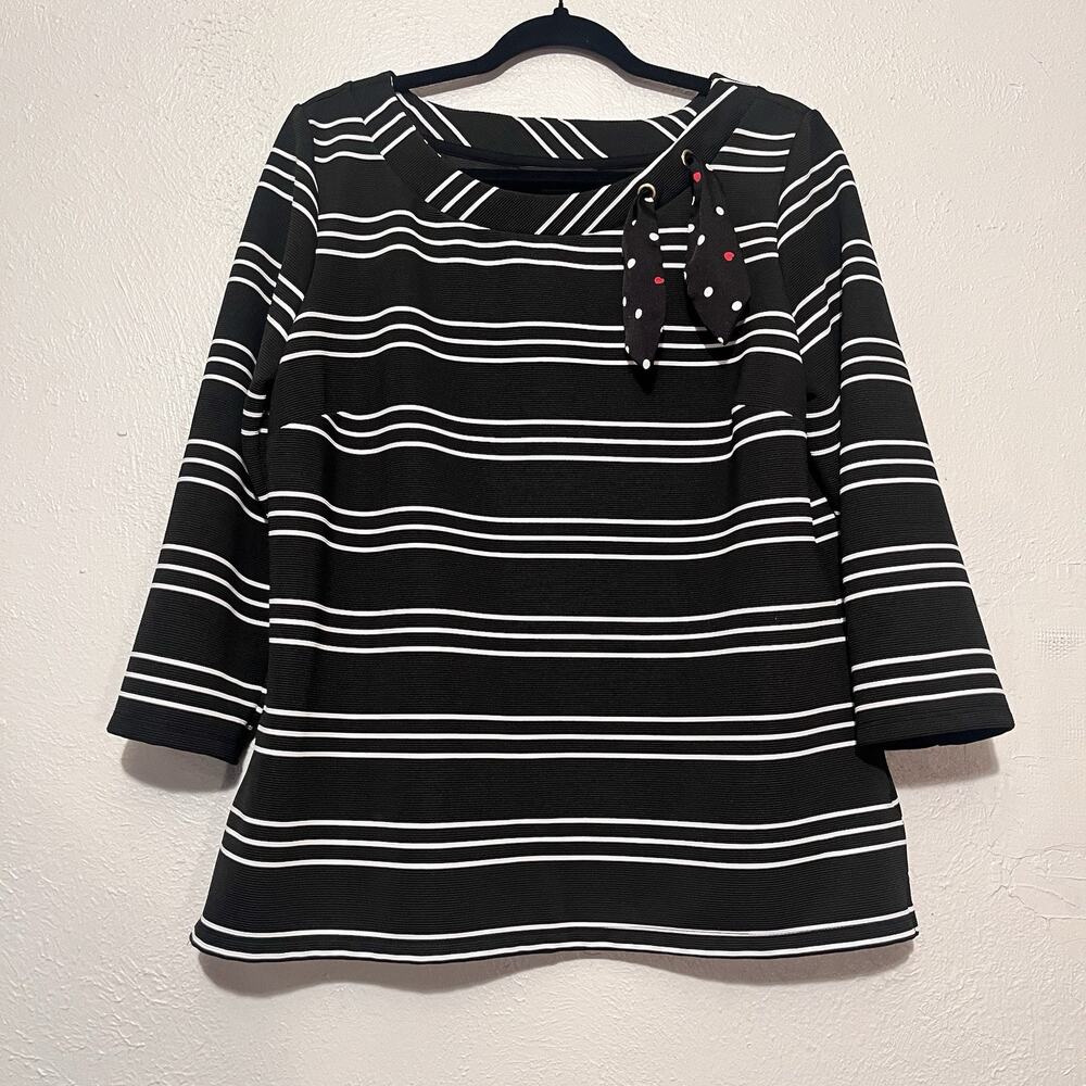Liz Claiborne‎ Career Black/White Striped 3/4 Sleeve Woman's Blouse Size L